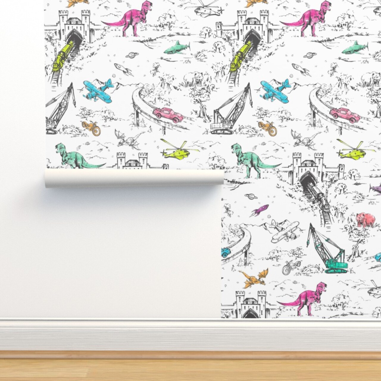 Adventure Toile Pop Dinosaurs Cars Planes Bears Trains Space Fantasy Kids Custom Removable Wallpaper by Spoonflower Peel & Stick Wallpaper 2FT Wide